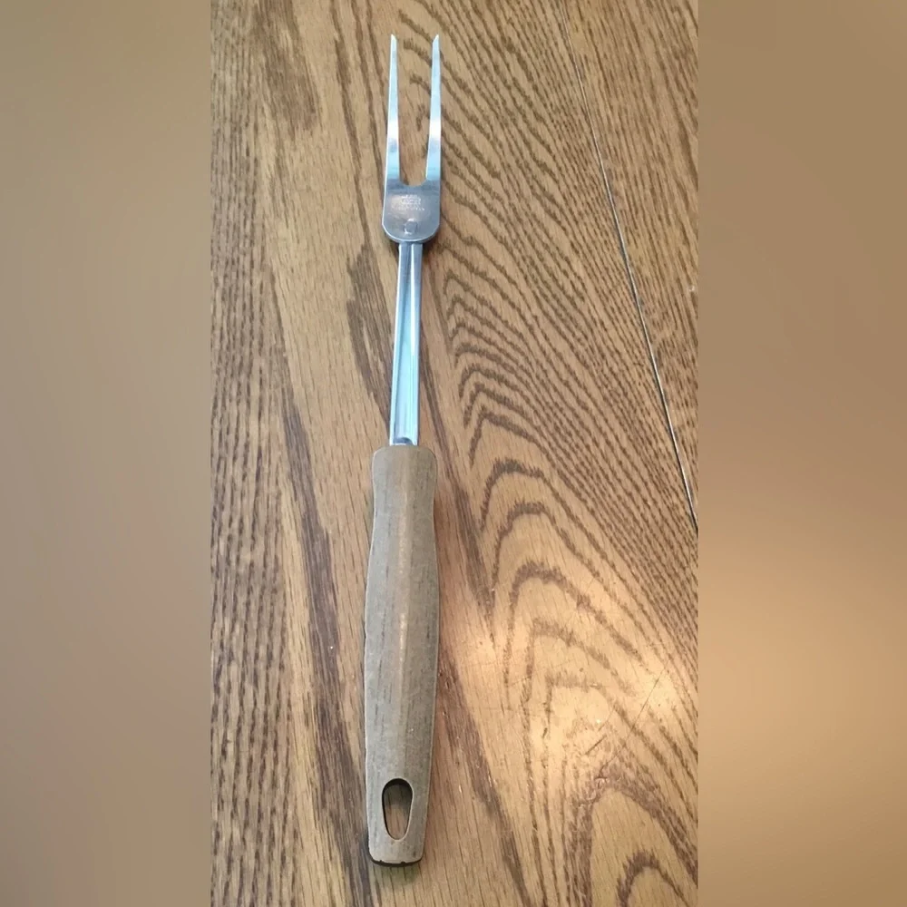 Vintage Ekco Stainless Steel Carving Fork with Wooden Handle - Brown/Black